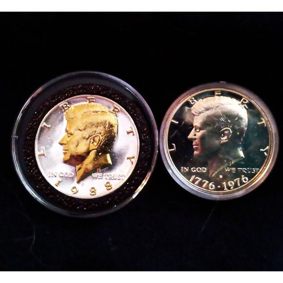 1 40% Silver Cameo Kennedy & 1 24k Gold & .999 Silver Plated 1988 Kennedy 1/2 $ - Picture 4 of 4